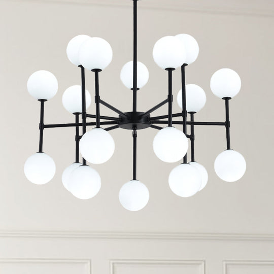 Sleek Black Finish Chandelier With Orb Shade - 18/24 Lights Metal Pendant Light 18 /