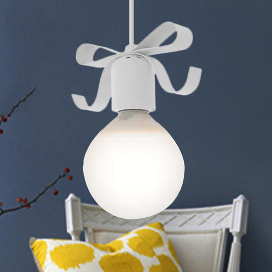 Kids Metal Pendant Light: 1-Head Open Bulb Design For Kitchen & Corridor