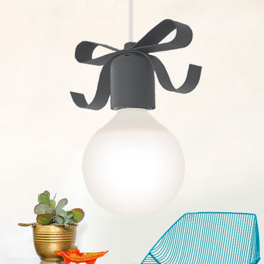 Kids Metal Pendant Light: 1-Head Open Bulb Design For Kitchen & Corridor