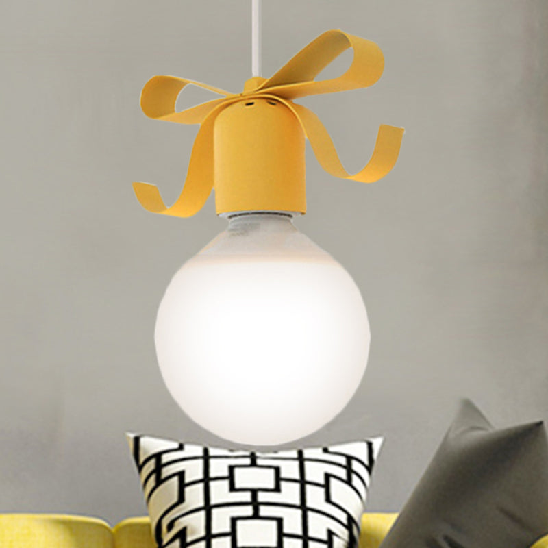 Kids Metal Pendant Light: 1-Head Open Bulb Design For Kitchen & Corridor Yellow