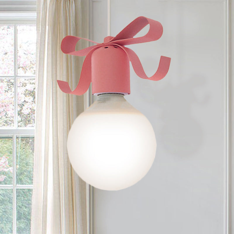 Kids Metal Pendant Light: 1-Head Open Bulb Design For Kitchen & Corridor Pink