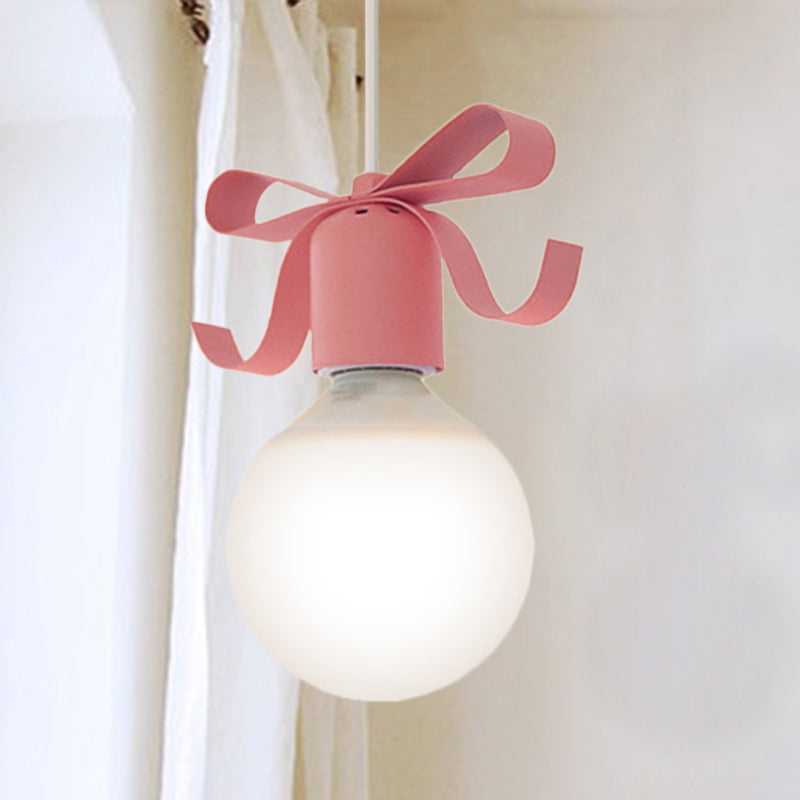 Kids Metal Pendant Light: 1-Head Open Bulb Design For Kitchen & Corridor