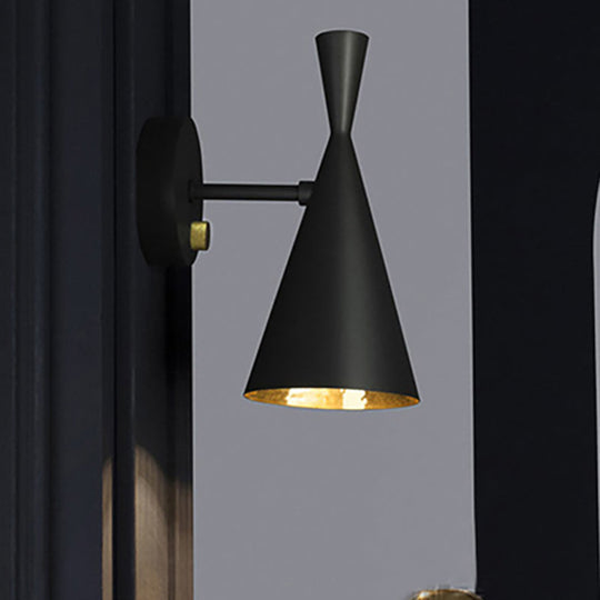 Contemporary Trumpet Wall Sconce Light In Black/White/Gold With Adjustable Arm And 1-3 Lights 1 /