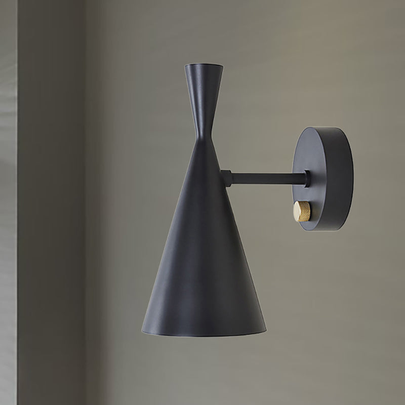 Contemporary Trumpet Wall Sconce Light In Black/White/Gold With Adjustable Arm And 1-3 Lights