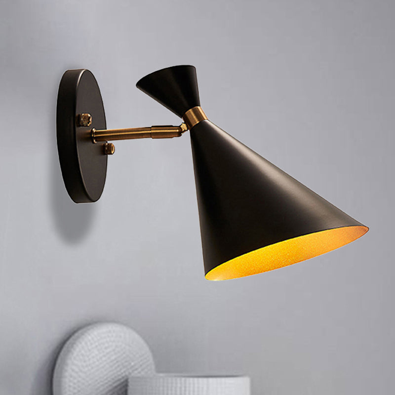 Contemporary Trumpet Wall Sconce Light In Black/White/Gold With Adjustable Arm And 1-3 Lights