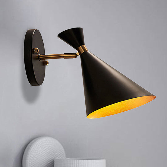 Contemporary Trumpet Wall Sconce Light In Black/White/Gold With Adjustable Arm And 1-3 Lights