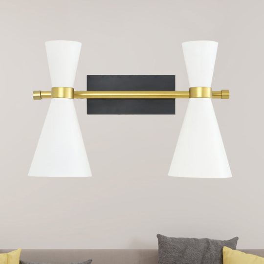 Contemporary Trumpet Wall Sconce Light In Black/White/Gold With Adjustable Arm And 1-3 Lights 2 /