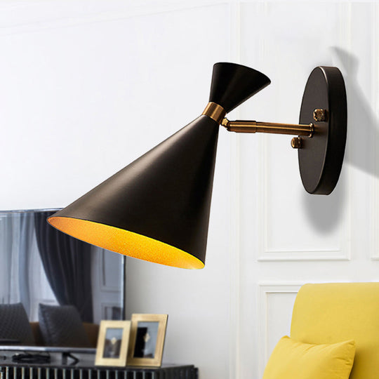 Contemporary Trumpet Wall Sconce Light In Black/White/Gold With Adjustable Arm And 1-3 Lights 1 /