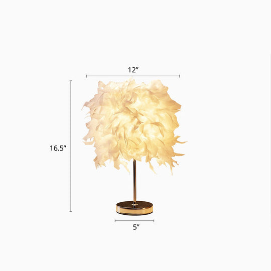 Feather Nightstand Lamp - White Cylindrical Night Table Light With Simplicity In Single Bulb Design