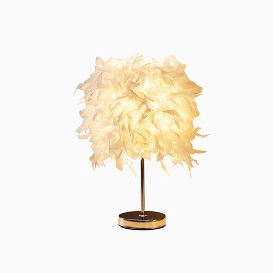 Feather Nightstand Lamp - White Cylindrical Night Table Light With Simplicity In Single Bulb Design