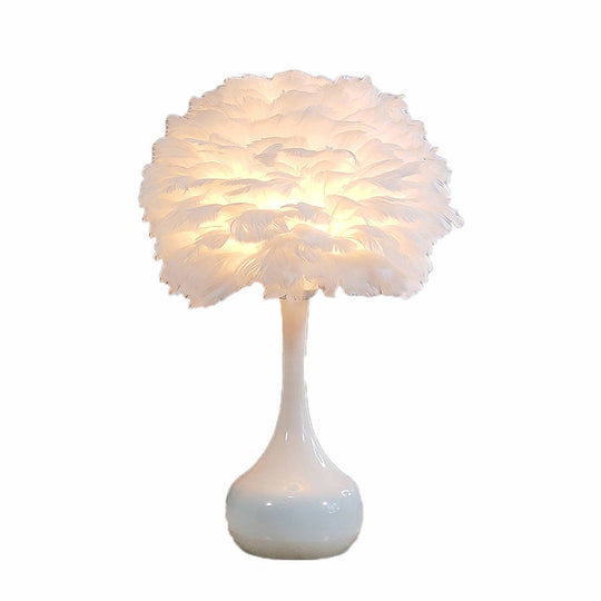 Feather Flower Vase Night Light - Nordic Style Table Lamp For Bedroom