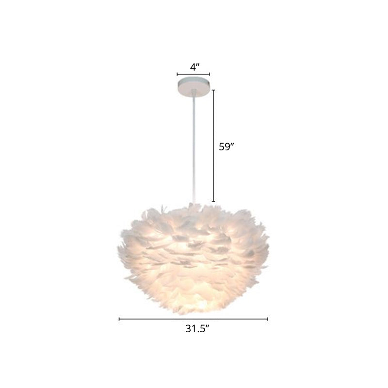 Nordic Style Feather Pendant Light: Half-Sphere Suspension Lamp For Bedroom