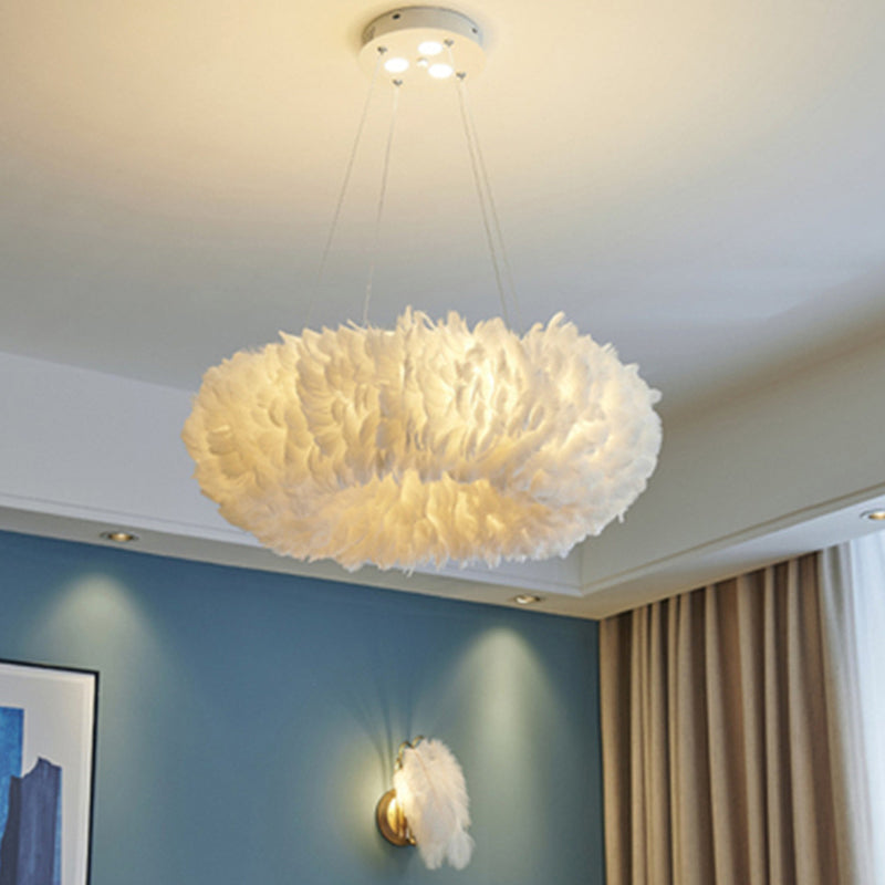 Modern Feather Bedroom Pendant Light Fixture - Elegant White Chandelier