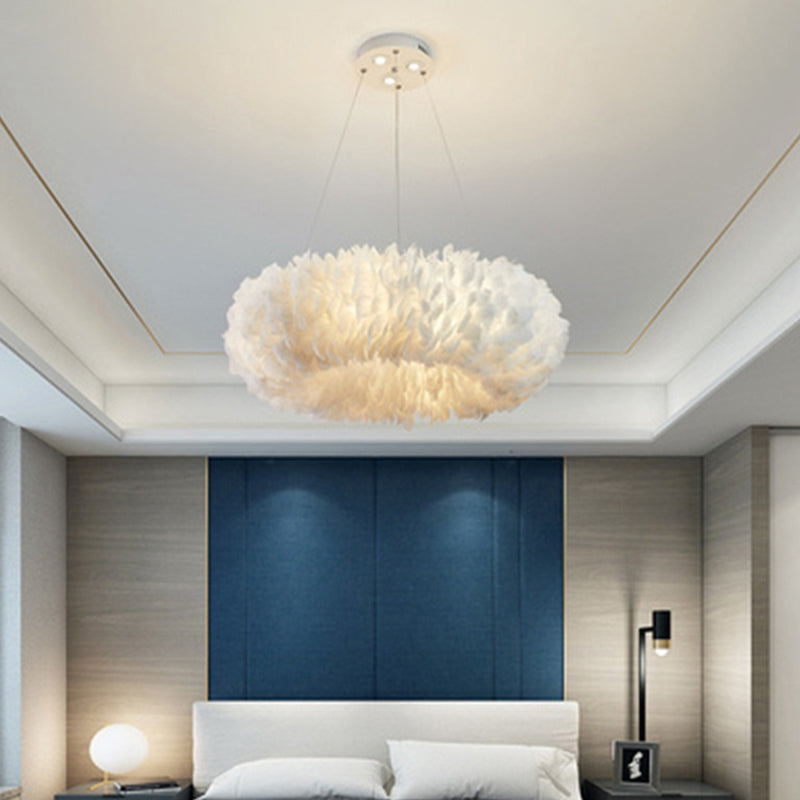 Modern Feather Bedroom Pendant Light Fixture - Elegant White Chandelier