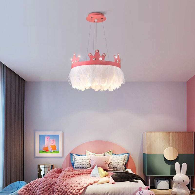 Nordic Style Feather Chandelier: Crown Shaped 2-Light Kit for Girls' Room