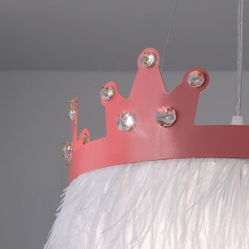 Nordic Style Feather Chandelier: Crown Shaped 2-Light Kit for Girls' Room