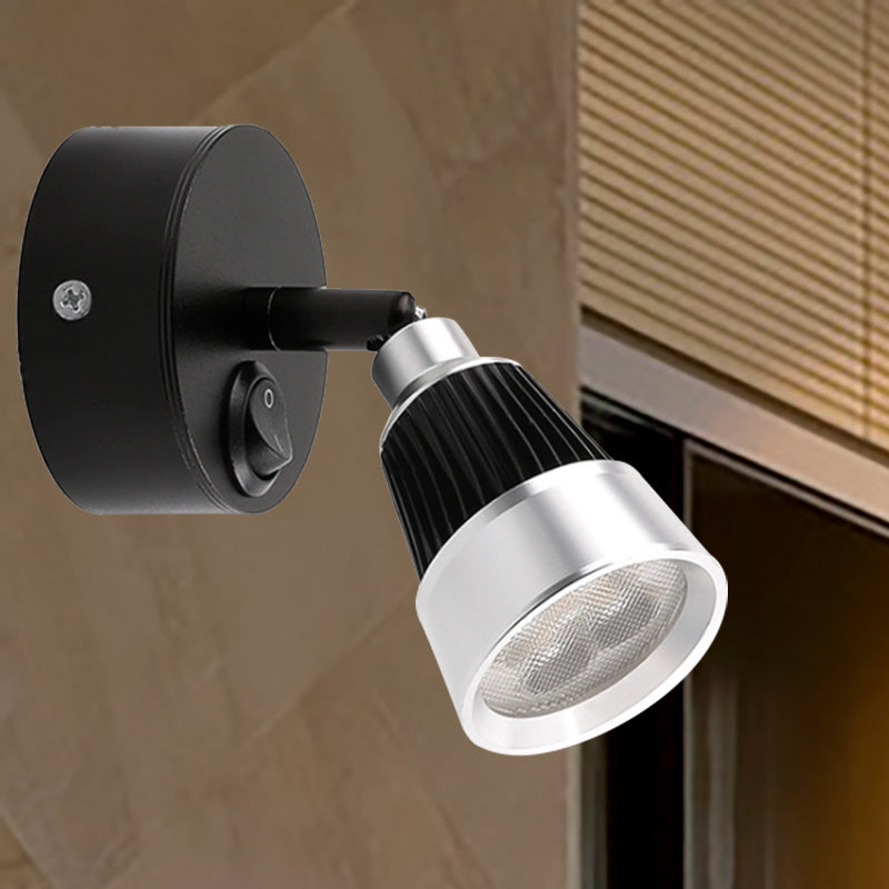 Modern Bell Wall Light: Rotatable Metal Led Sconce In Black/Chrome - With/Without Switch Black /