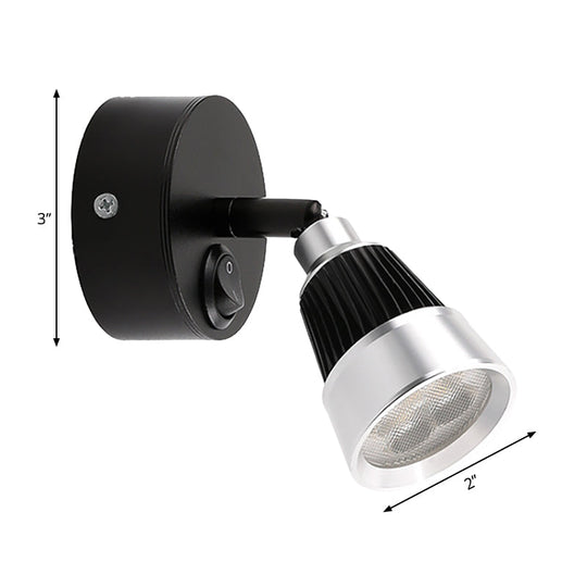 Modern Bell Wall Light: Rotatable Metal Led Sconce In Black/Chrome - With/Without Switch