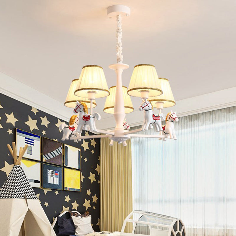 White Resin Carousel Cartoon Chandelier With Tapered Fabric Shade - Perfect For Childs Room!