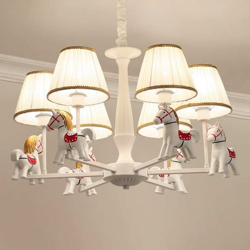 White Resin Carousel Cartoon Chandelier With Tapered Fabric Shade - Perfect For Childs Room! 6 /