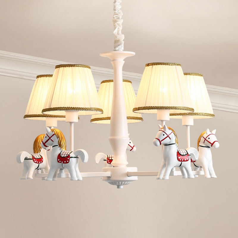 White Resin Carousel Cartoon Chandelier With Tapered Fabric Shade - Perfect For Childs Room! 5 /