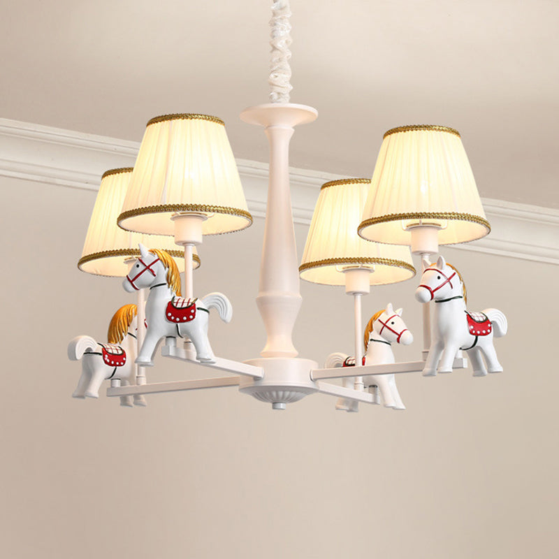 White Resin Carousel Cartoon Chandelier With Tapered Fabric Shade - Perfect For Childs Room! 4 /