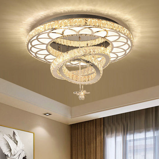 Contemporary Crystal LED Silver Rings Flush Mount Ceiling Light - Ideal for Bedroom