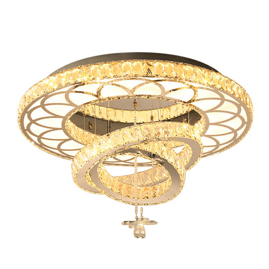 Contemporary Crystal LED Silver Rings Flush Mount Ceiling Light - Ideal for Bedroom