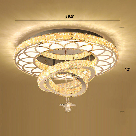 Contemporary Crystal Led Silver Rings Flush Mount Ceiling Light - Ideal For Bedroom / 39.5 Round