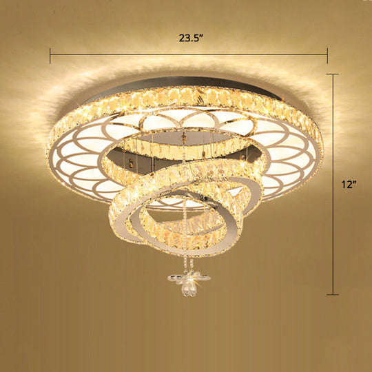 Contemporary Crystal Led Silver Rings Flush Mount Ceiling Light - Ideal For Bedroom / 23.5 Round