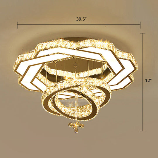 Contemporary Crystal LED Silver Rings Flush Mount Ceiling Light - Ideal for Bedroom