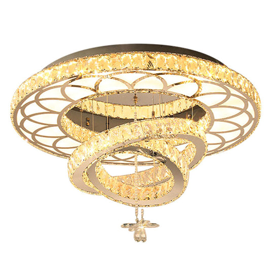 Contemporary Crystal LED Silver Rings Flush Mount Ceiling Light - Ideal for Bedroom