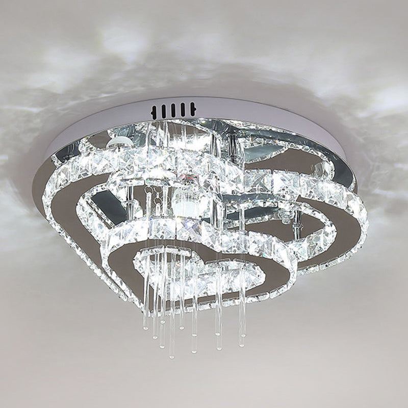 Contemporary Cut-Crystal Heart Led Ceiling Light For Bedroom Silver