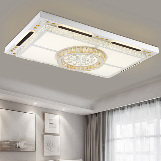 Modern LED Flush Mount Ceiling Light with Crystal Shade - White Rectangle Fixture