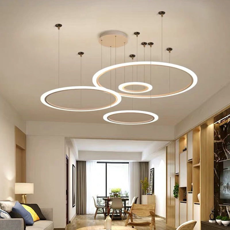 LED Acrylic Chandelier - Modern Multi-Circle Suspension Lamp for Living Room Ceiling