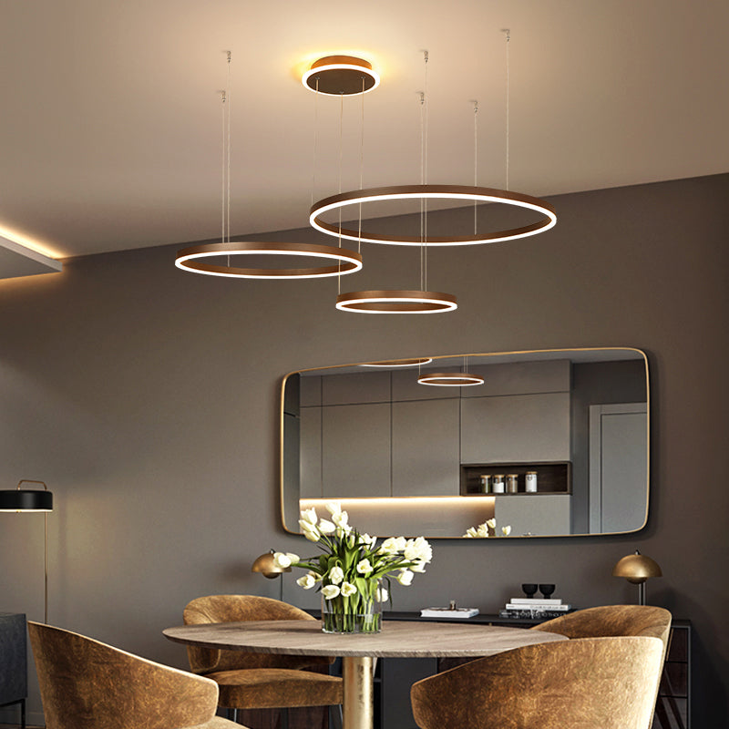 Artistic Coffee Led Chandelier: Loop Shaped Aluminum Hanging Light For Living Room / 3 Tiers 31.5