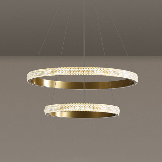 Gold Circular Led Chandelier For Modern Living Room / 2 Tiers 23.5