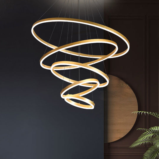 Gold Art Deco Tiered Rings LED Chandelier for Living Room