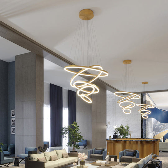 Art Deco Tiered Rings Chandelier: Aluminum Led Suspension Lighting In Gold For Living Room