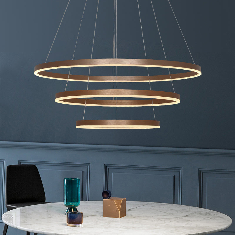 Minimalistic Led Pendant Chandelier: 3-Loop Acrylic Coffee Hanging Light For Dining Table