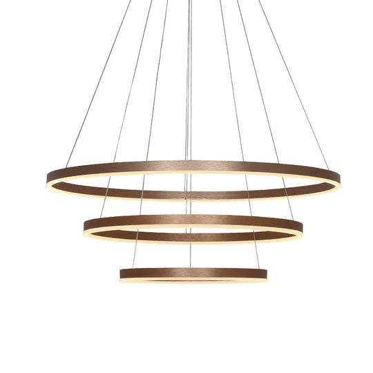 Minimalistic Coffee LED Chandelier with 3-Loop Acrylic Pendant - Over Table Hanging Light