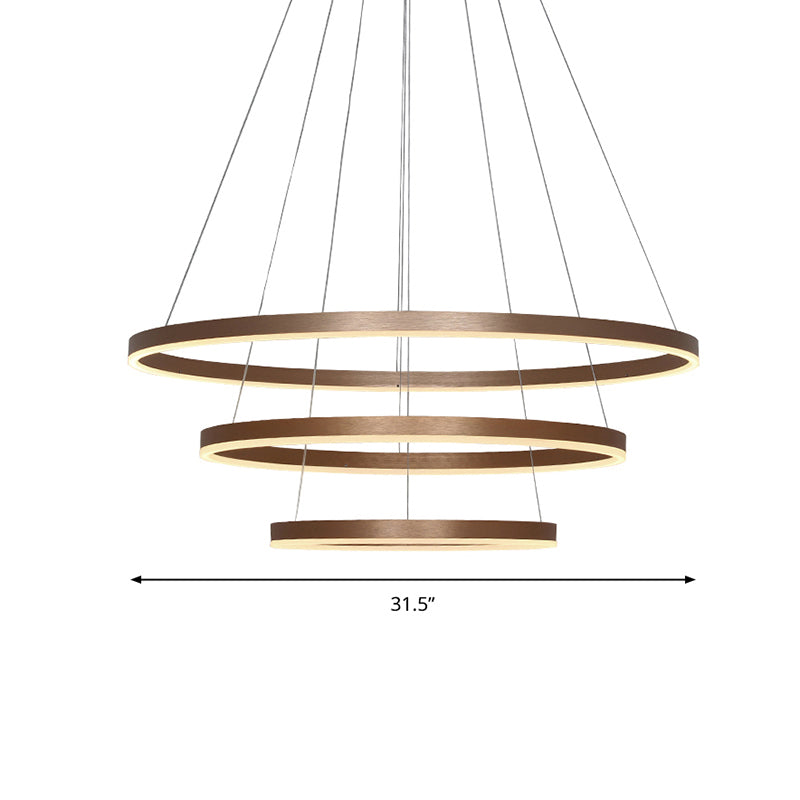 Minimalistic Coffee LED Chandelier with 3-Loop Acrylic Pendant - Over Table Hanging Light