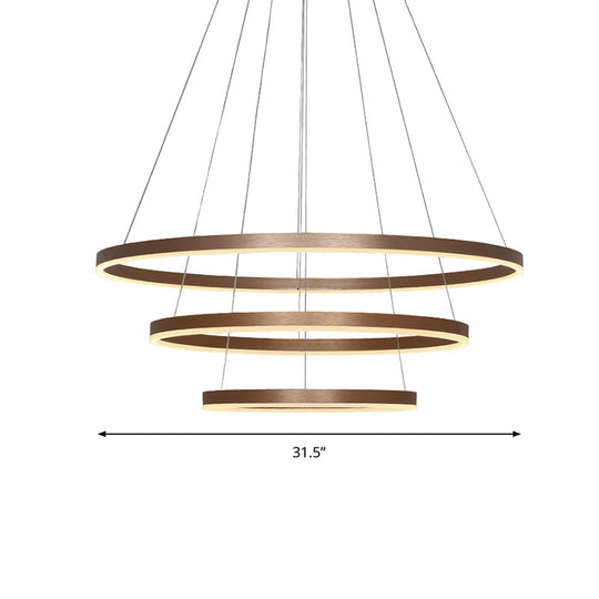 Minimalistic Coffee LED Chandelier with 3-Loop Acrylic Pendant - Over Table Hanging Light