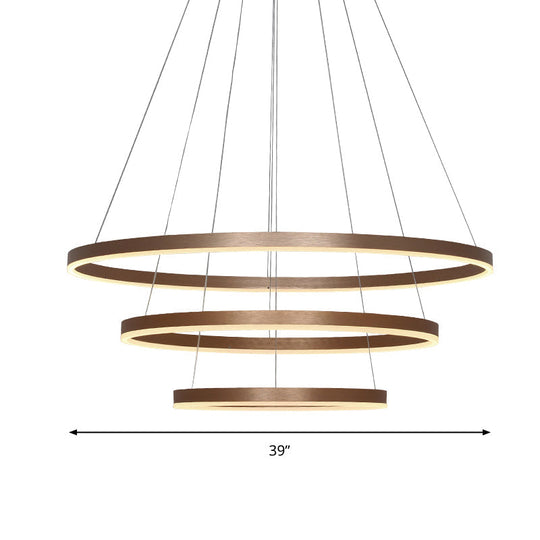 Minimalistic Coffee LED Chandelier with 3-Loop Acrylic Pendant - Over Table Hanging Light