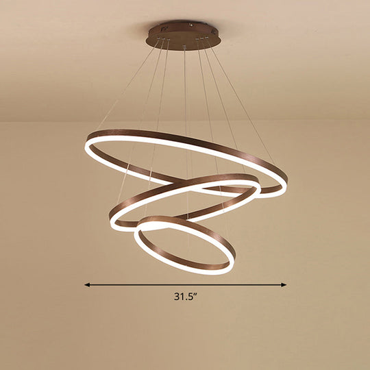 Elegant Loop Shaped Acrylic Chandelier With Led Coffee Suspension Light Fixture / 3 Tiers 31.5