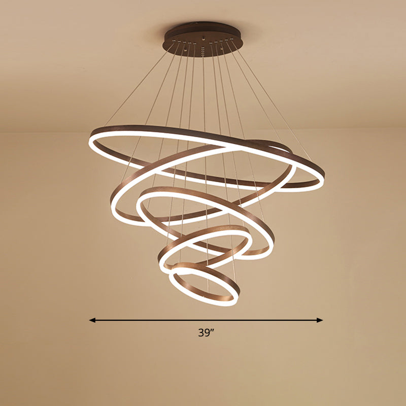 Minimalist Acrylic Loop Chandelier LED Suspension Light - Elegant Coffee Finish