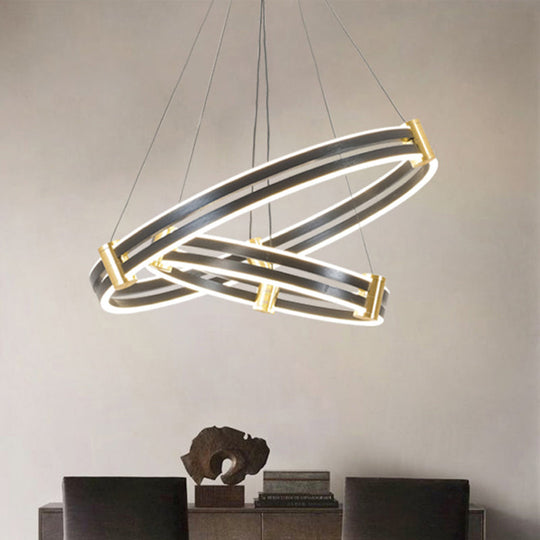 Modern Led Acrylic Chandelier In Gold And Black Circle Design - Perfect For Dining Room Gold-Black /