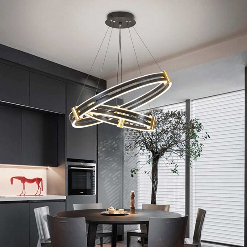 Modern Led Acrylic Chandelier In Gold And Black Circle Design - Perfect For Dining Room