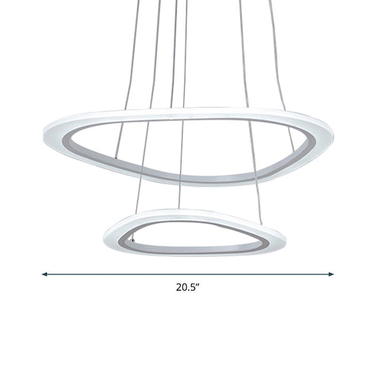 White Acrylic Triangular Led Ceiling Chandelier: Minimalist Hanging Lamp For Dining Room / 20.5