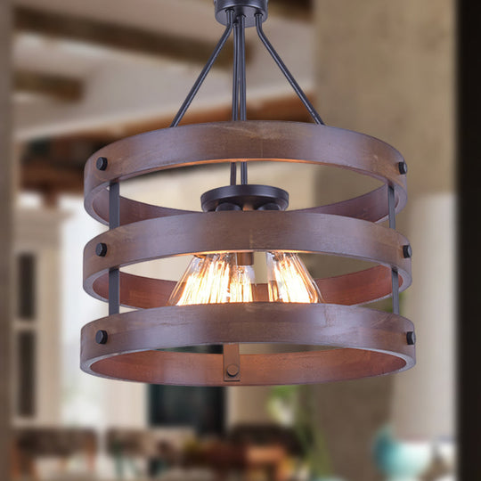 Metal And Wood Lodge Style Pendant Lamp With Adjustable Chain - 1-Light Brown Hanging Light